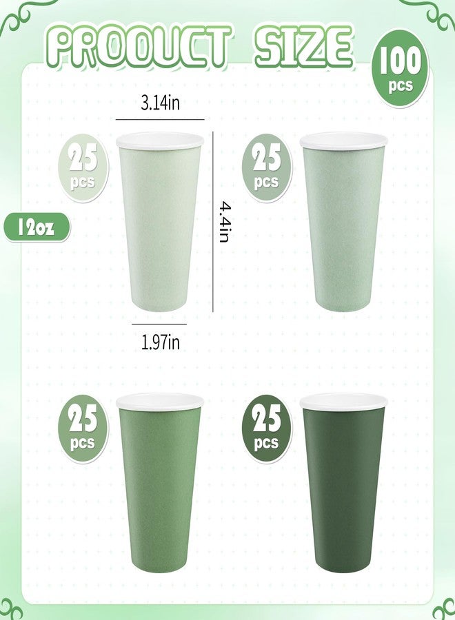 AimFun 100Pcs Sage Green Paper Cups 12oz Gradient Green Party Cups Birthday Bridal Baby Shower Disposable Drinking Cups for Hot Cold Drinks Beverage Coffee Wedding Christmas Party Supplies - Image 2